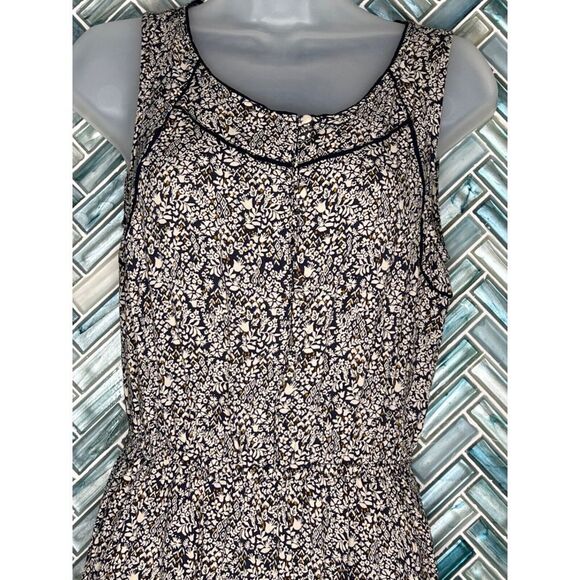 LUCKY BRAND CREAM NAVY BLUE DITSY FLORAL LONG SKINNY LEG ROMPER JUMPSUIT BOHO S - Picture 4 of 11